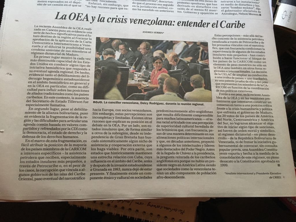 Andrés Serbin – La OEA y la crisis venezolana: entender el Caribe