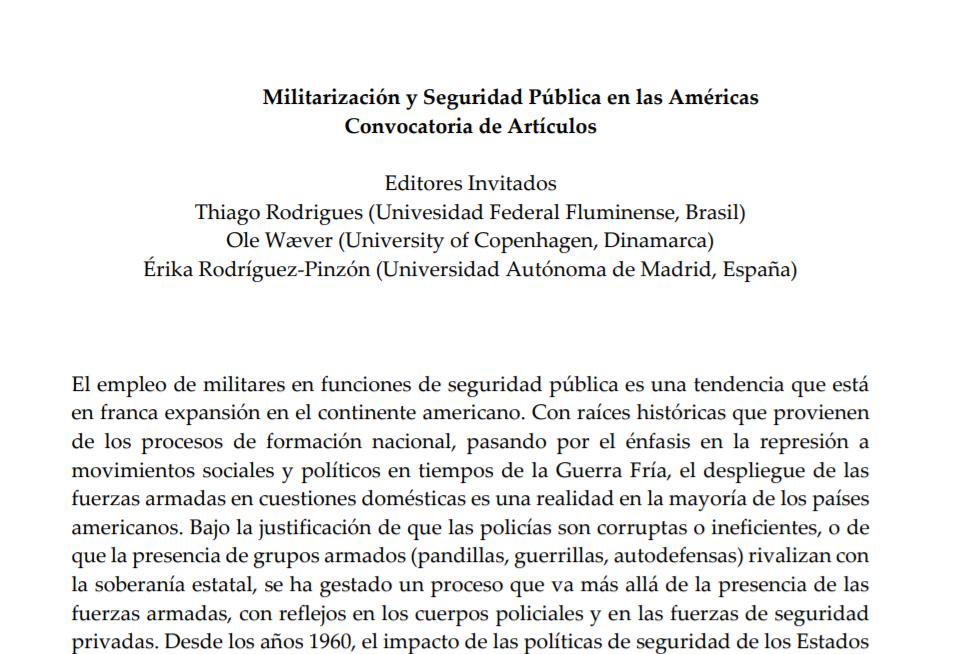 Convocatoria de artículos para Pensamiento Propio – Militarización de la Seguridad